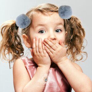 Cute Girls Pom Pom Hair Clips Boutique Hair Accessories for Girls Faux Fur Grey